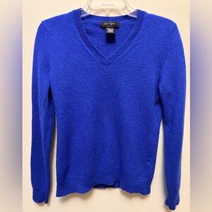 LORD & TAYLOR 100% Cashmere Royal Blue V-Neck Sweater